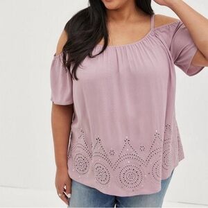 Torrid Women's Top Size 5X Color Pink Cold Shoulder Eyelet Tunic Top